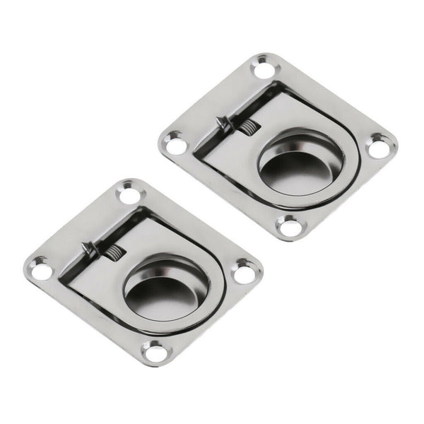 2Pcs Deck Hatch Flush Ring Pull Latch Handle Stainless Steel 2-1/4'' x 2-5/8''
