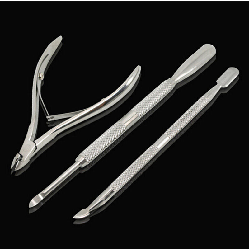 3x Nail Art Cuticle Spoon Pusher Remover Clipper Nipper Manicure Tool Set Kit`US