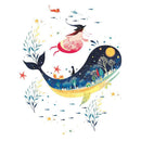 Cute Cartoon Whale Sea World Pattern Kids Wall Nightstool Stickers Decor A