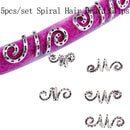 5Pc/Set Alloy Spiral Hair Braiding Dreadlock Beads Jewelry Rings Cuffs Tube C 3C