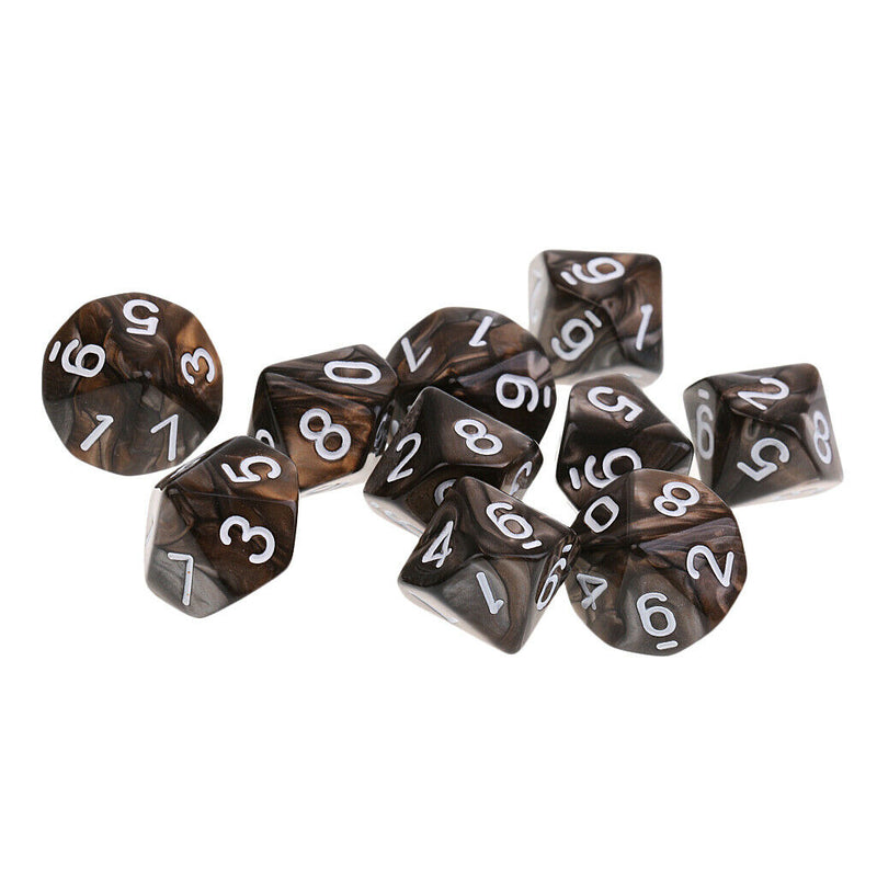 10Pcs 10 Sided 16mm Polyhedral Dice Set - D10 Double Color Acrylic Dice
