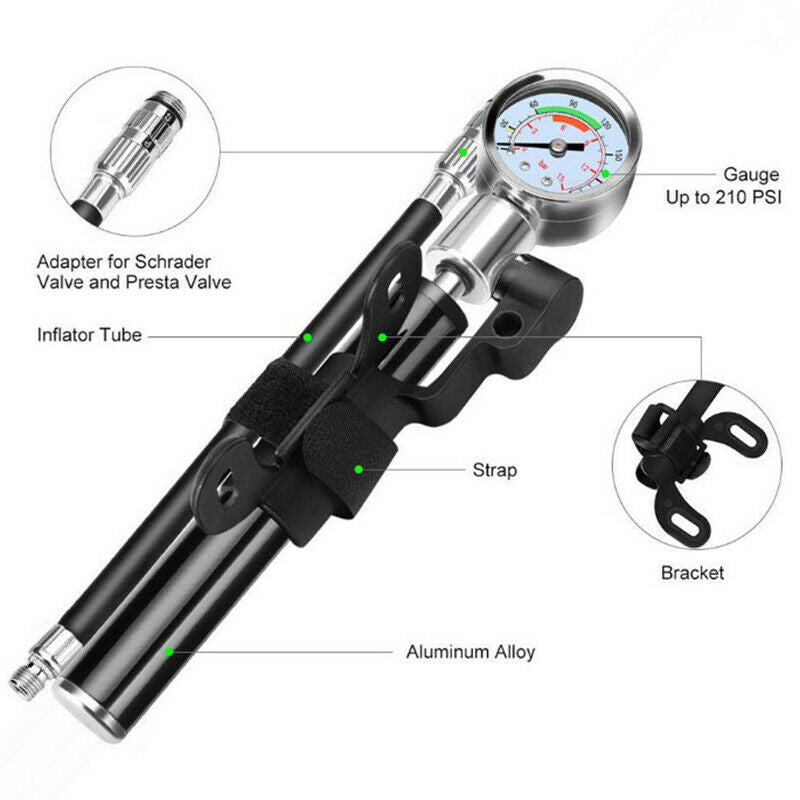 Bicycle Pump With Pressure Gauge Hand Cycling Pump PrS Ew