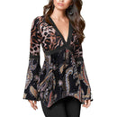 Sexy V-Neck Leopard Print Long Sleeve Women Daily Tops Blouse (Black M)