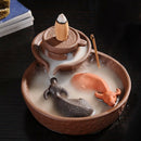 Purple Clay Smoke Backflow Incense Burner Sticks Holder Cone Lucky 2 Cattle Q9Z6