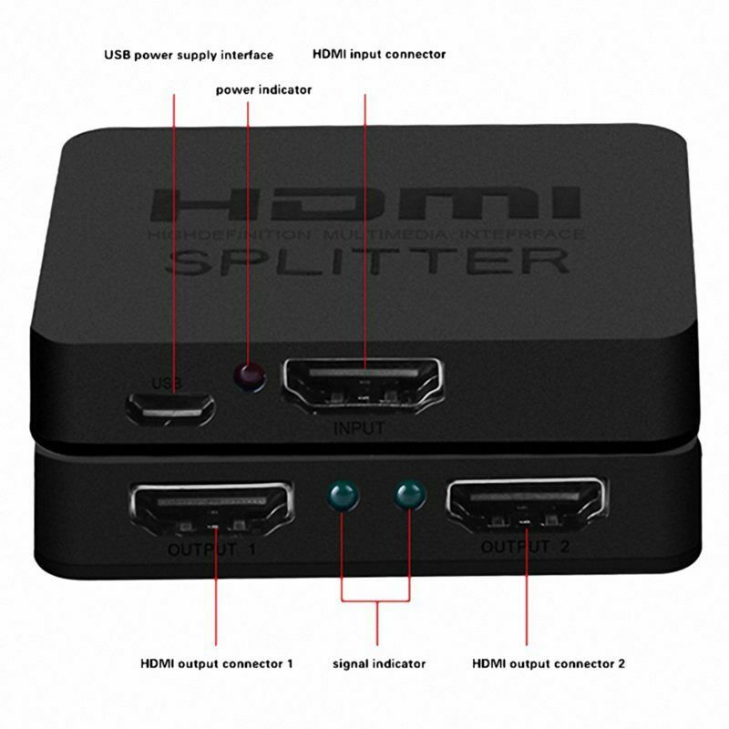HDMI Splitter 1 x 2, 1 Input 2 Output HDMI Amplifier Switcher Box Hub Suppo H9N5