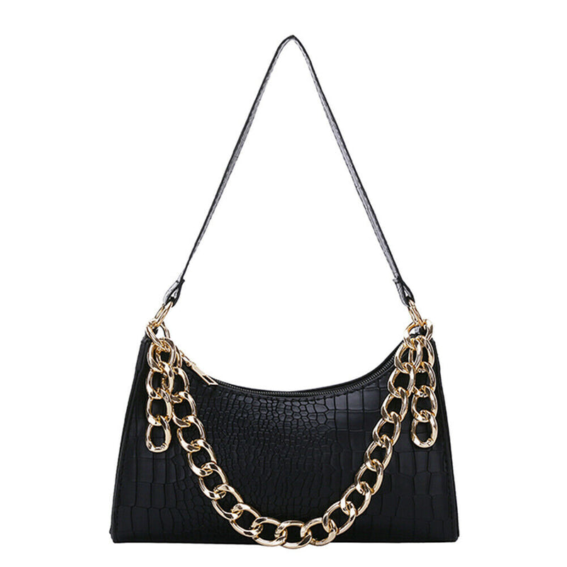 Casual PU Women Handbag Totes Chain Female Underarm Shoulder Bags (Black)