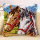Embroidery Two Horses DIY Latch Hook Rug Kits for Beginners Adults 43x43cm