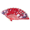 Chinese Style Flower Pattern Plastic Frame Folding Hand Fan Red