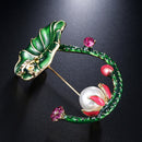 Enamel Lotus Flower Green Leave Frog Brooch Pin Shirt Collar Pin Jewelry Gift FT