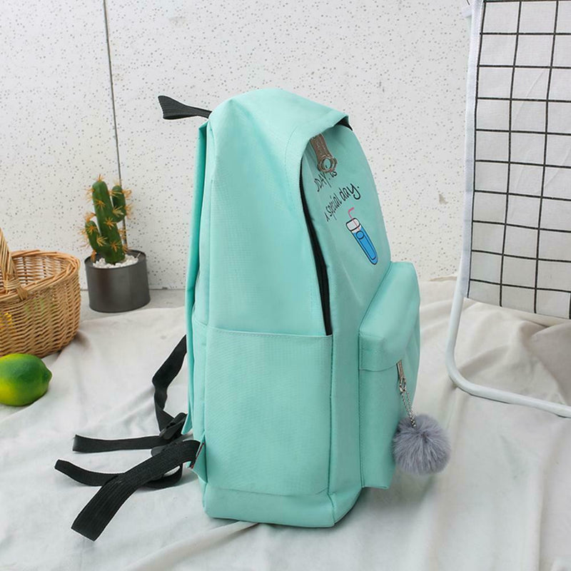 4pcs/Set Women Canvas Backpack Teenage Girls Shoulder Schoolbag (Green)
