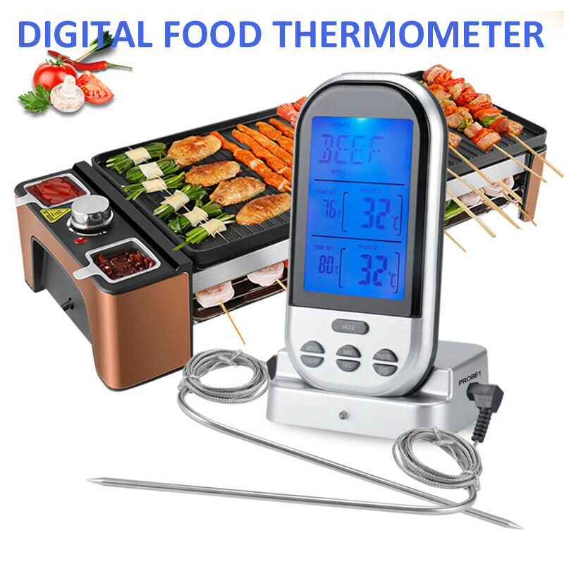 Food Meat BBQ Thermometer Digital Wireless Dual 2 Probe Cooking Thermometer