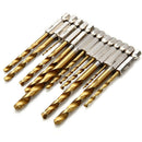 13 Pcs 1/4" Titanium Coated High Speed Steel Drill Set Hex Shank 1.5-6.5mm
