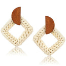 Rattan Earrings Handmade Straw Woven Braid Round Drop Earrings Lightweight