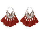 Boho Tassel Dangle Earrings Women Ethnic Fringe Ear Drop Jewelry (Wine Red) A