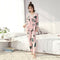 Women Autumn V-neck print 2-pcs Pajama Sets Floral Long Sleeve Sleep Wear C W1G9