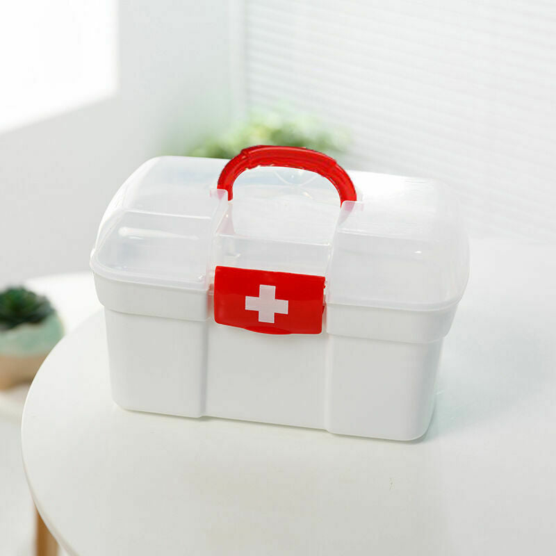 White 2 Layers Health Pill Medicine Chest First Aid Hold Box Storage H3J9 E0P7