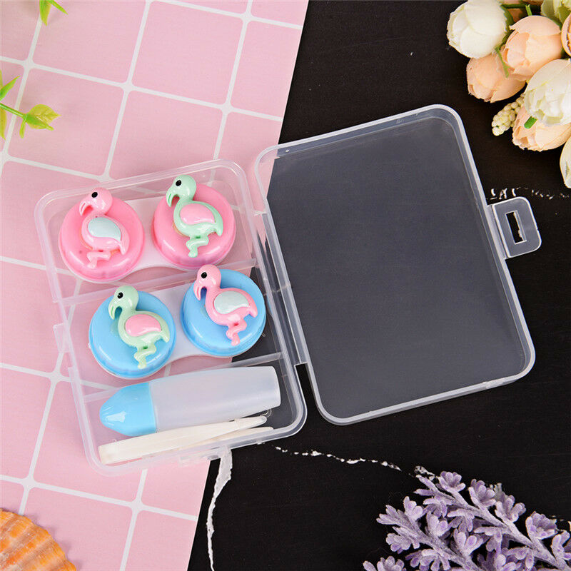 2pc/set Cartoon portable plastic contact lens case contact lenses box containeJR