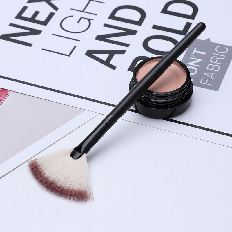 Fan Shape Face Makeup Brush Foundation Base Cheek Blush Powder Pen (Brown)