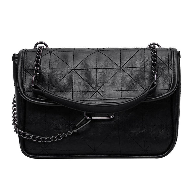 Retro Crossbody Handbag Women Leather Chain Shoulder Messenger Bag (Black) A