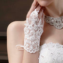 Women Ladies White Lace Bow Short Bridal Gloves Wedding Prom Party Glov ABO