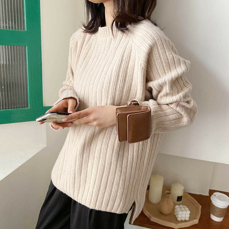 Women Solid Mini Wrist Bag Leather Purse Wristlet Clutch Handbag (Coffee)