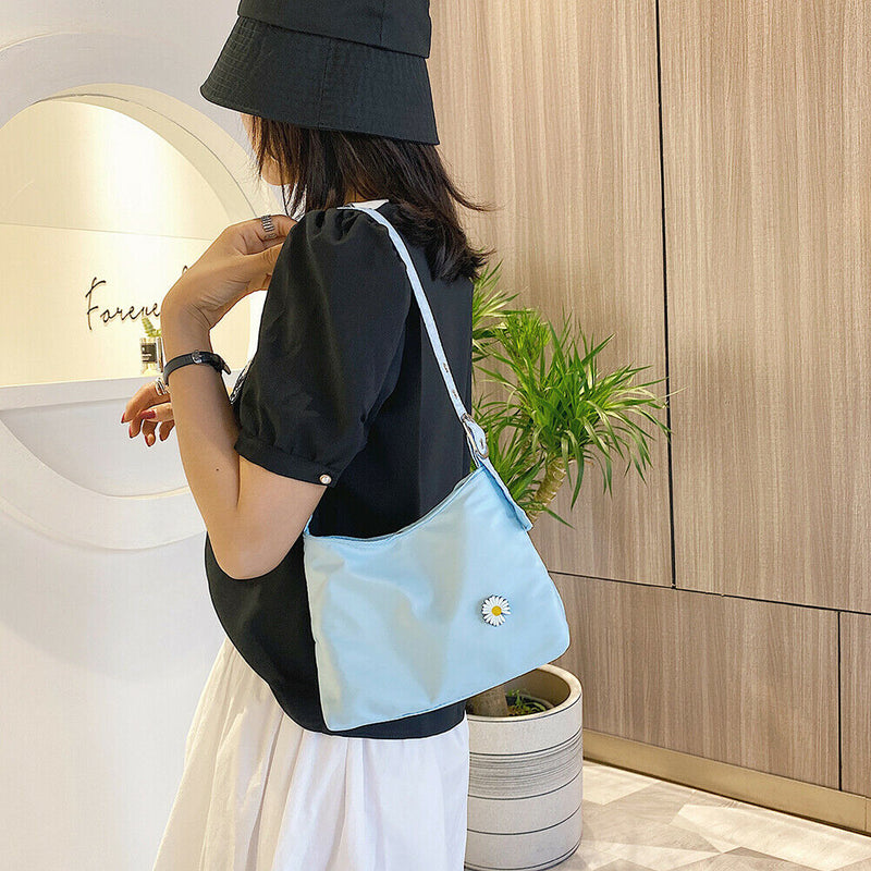 Women Simple Underarm Handbag Daisy Flower Portable Shoulder Bags (Blue)