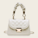Lattice Pattern Shoulder Bags Women PU Pleated Chain Small Handbag (Beige)