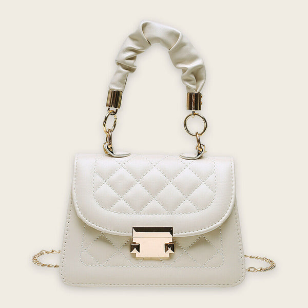 Lattice Pattern Shoulder Bags Women PU Pleated Chain Small Handbag (Beige)
