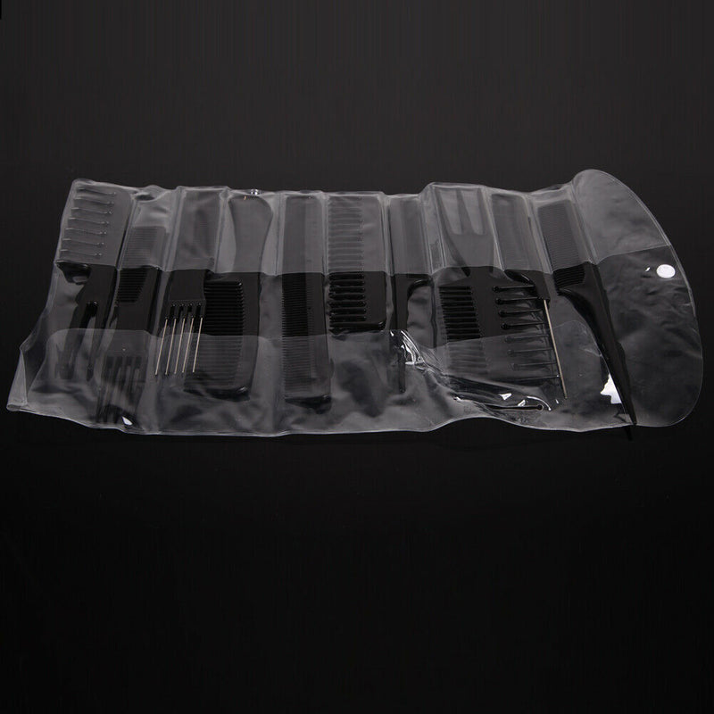 10Pcs Black Pro Salon Hair Styling Hairdressing Plastic Barbers Brush Combs A