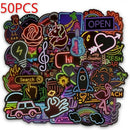 50Pcs neon light style cute stickers for suitcase laptop guitar cool doodle FT
