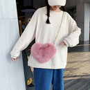 Heart Shape Messenger Bag Women Girl Plush Chain Shoulder Handbag (Bean)