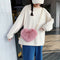 Heart Shape Messenger Bag Women Girl Plush Chain Shoulder Handbag (Bean)
