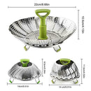 9" Stainless Steel Folding Food Vegetable Poacher Steamer Basket Cooker Extend