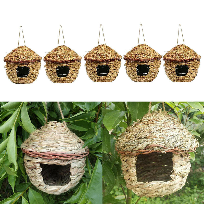 5pcs Handwoven Straw Bird Nest Creative Decoration for Windowsill, Garden, Tree,