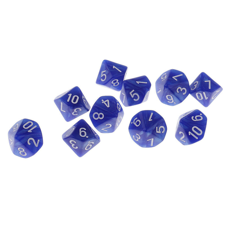 Pack of 10 Plastic Polyhedral Dice D10 for Dungeons&Dragons Table Games Blue