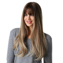 Women Mix Colors Gradient Long Straight Synthetic Wig 24" for Party/DailyUse