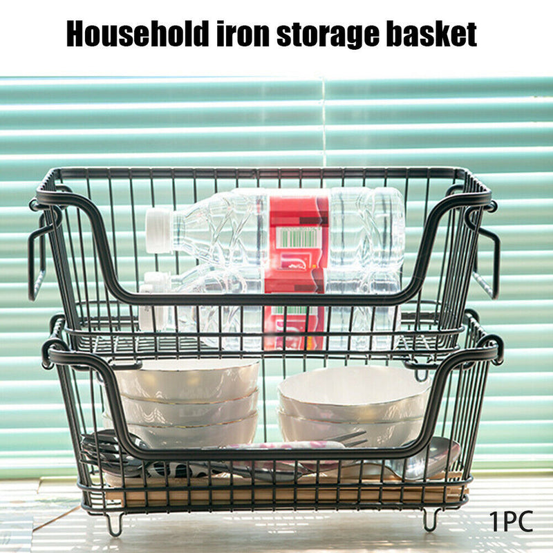 Kitchen Counter Cabinet Fruit Vegetable Iron Art Storage Basket With Handles