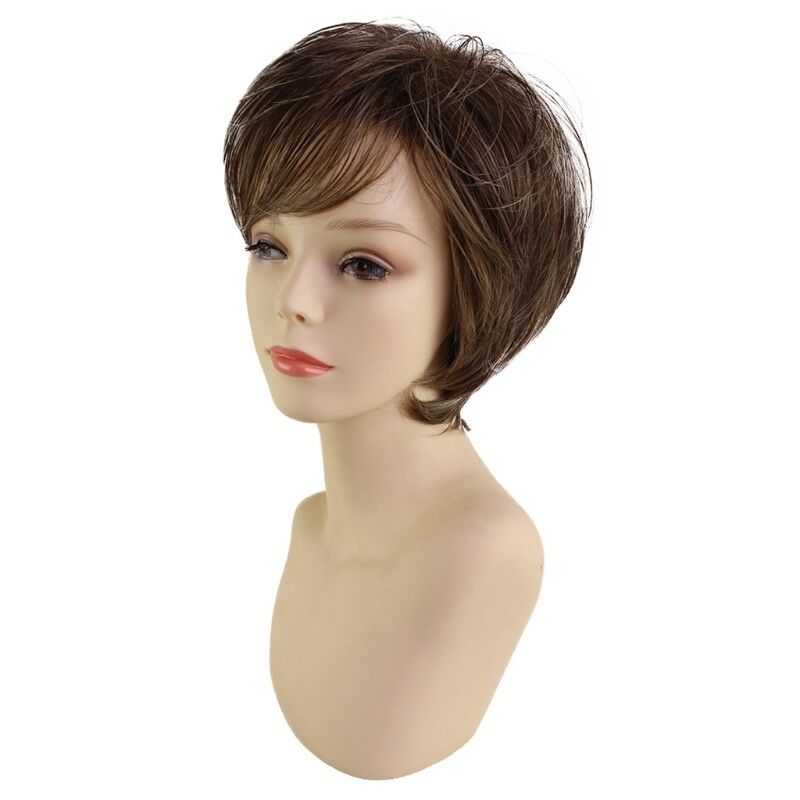 Fashion Short Medium Wigs Brown Straight Wavy Women Full Fluffy Hair Synthetic