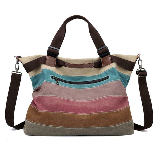 Women Canvas Stripes Shoulder Totes Messenger Big Capacity Shopping Handbag A#S