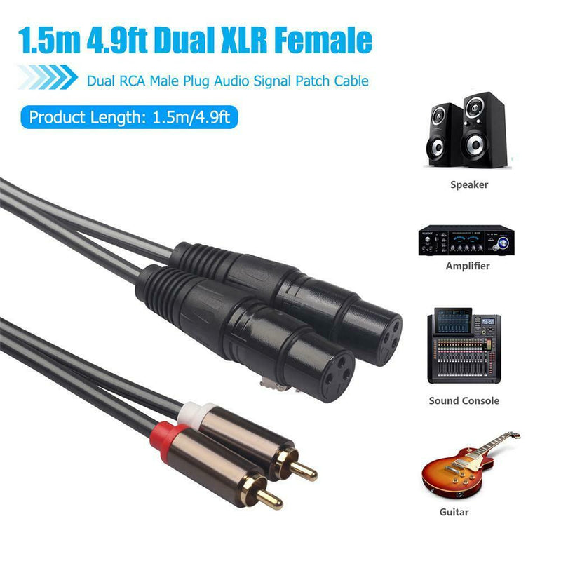 1.5m 4.9ft Dual XLR Female to Dual RCA Male Plug Audio Signal Patch Cable