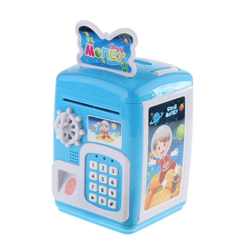 Electronic Code Safety Saving Box Cash Coin Money Piggy Bank ATM Toys Blue