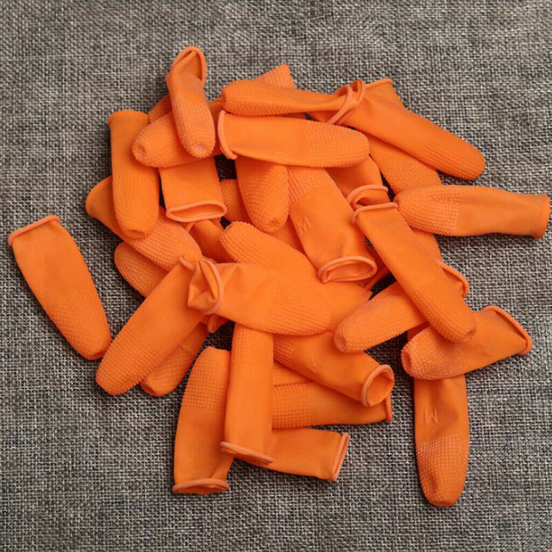 100pcs Rubber Latex Fingertip Finger Cots Nail Protection Orange M