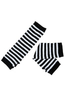 Stylish Winter Warm Black White Striped Long Fingerless Gloves