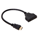 Male Black HDMI To Double HDMI Female Adapter Connection Cable Cord 30cm