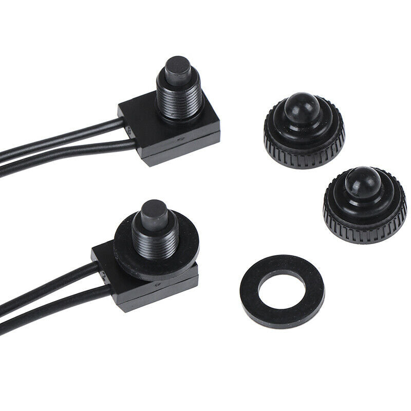 2PCS 12V Waterproof Push Button On-Off Switch With 4" Lead Wire Black Fw