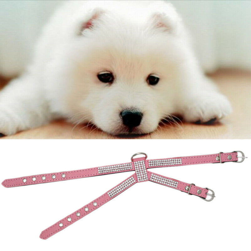 2 Pieces Adjustable Dog Chest Harness Crystal Necklace Artificial Diamond