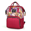 Mummy Maternity Backpacks Plant Print Baby Diaper Shoulder Bags (Red)