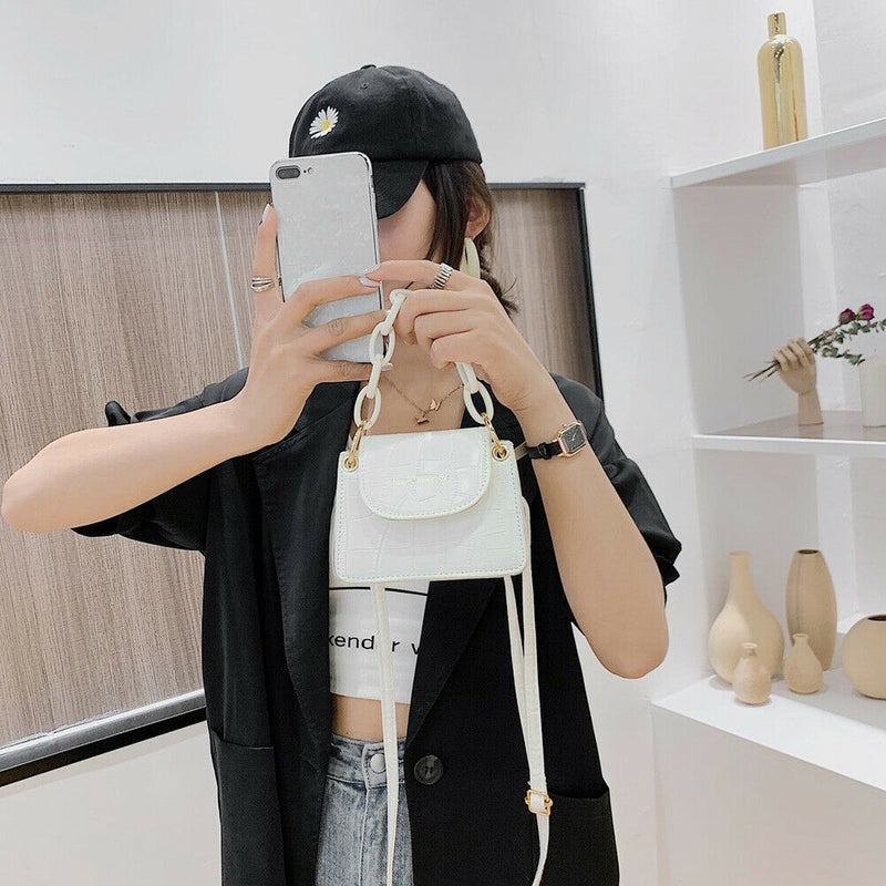 Women Mini Totes PU Solid Shoulder Money Bag Messenger Handbags (Beige)
