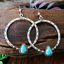 Big Circle Turquoise Earrings Ethnic Style Retro Ear Hook for Women Jewelry A