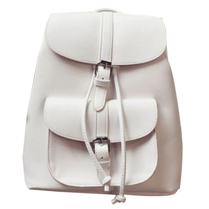 Fashionable Women's Pull-Rope Pu Leather Backpack Belt Decoration Schoolbag J9M1